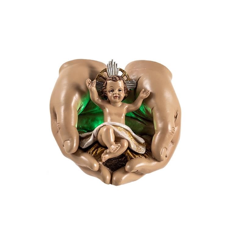 Figurine Enfant Jésus en résine de 10 cm avec éclairage LED intégré DRW