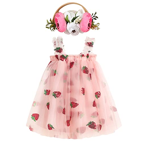 Image of Toddler Baby Girl Tutu Dress Sleeveless Floral Print Tulle Dress Little Girl Princess Dresses with Flower Headband
