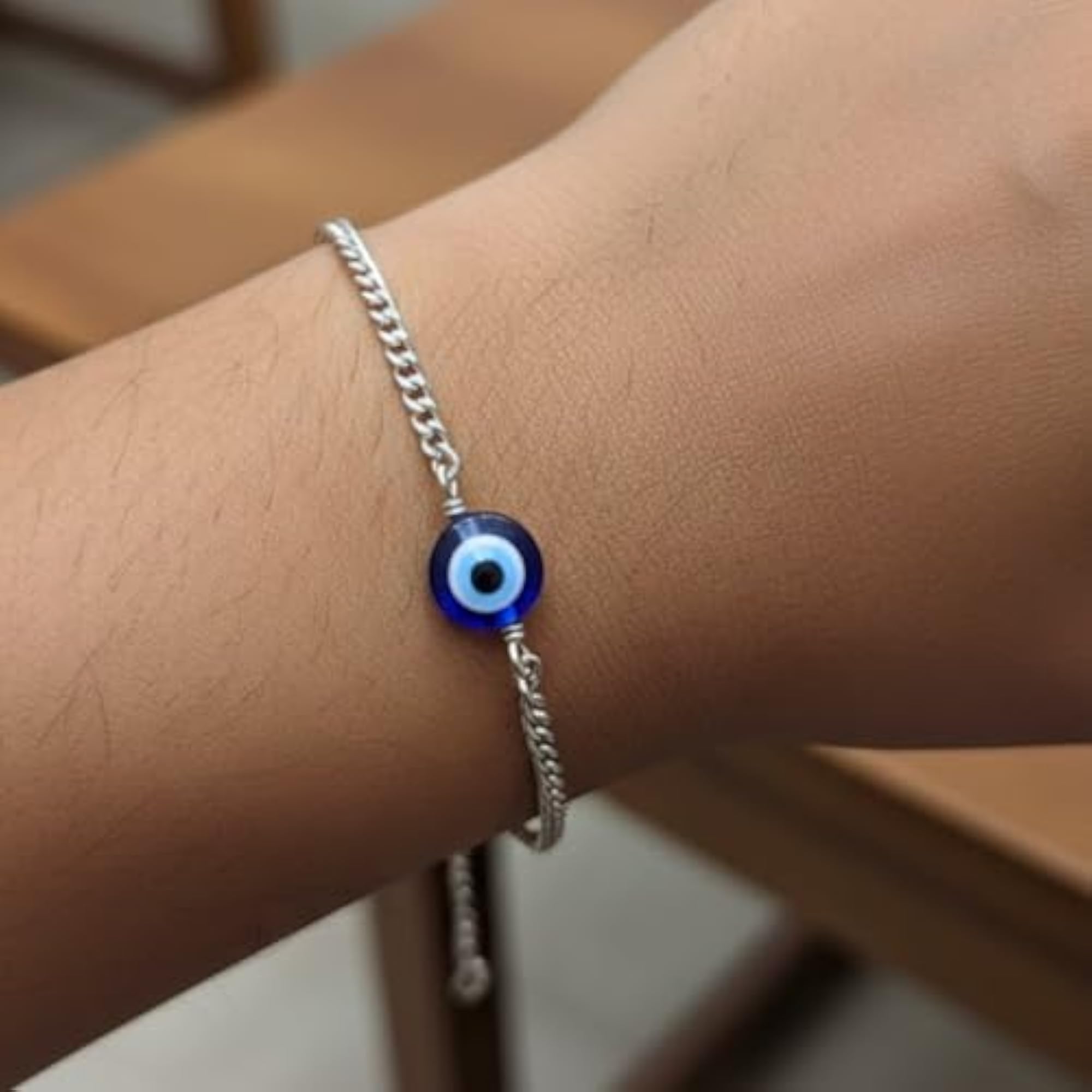 Sterling Silver Evil Eye Adjustable Bracelet for Unisex