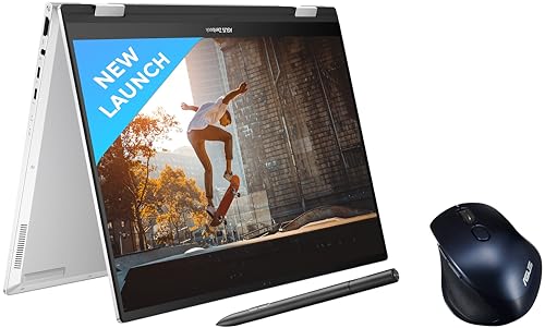 Image of ASUS Zenbook 14 Flip OLED (2023), Intel Core EVO i7-1360P 13th Gen, 14 inch (35.56 cm) 2.8K 90Hz OLED, (16GB RAM & 1TB SSD), UP3404VA-KN753WS MW203 Mouse (Blue)