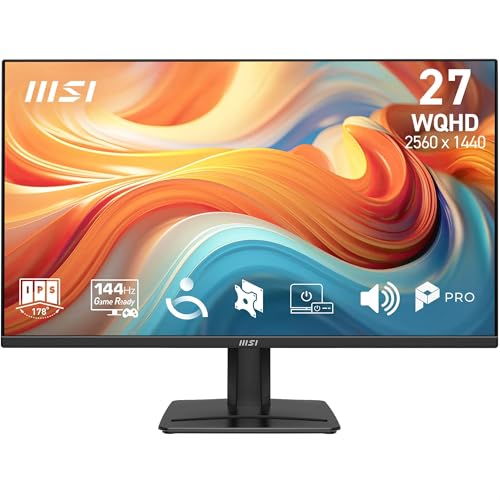 MSI PRO MP275Q E14 27-Inch WQHD Computer Monitor, 2560x1440 IPS, 144Hz, 1ms, HDR ready, Adaptive-Sync, Eye care, Built-in speaker, HDMI 2.0b, DP 1.2a, Frameless, Tilt Adjustable, Vesa Mount, Black