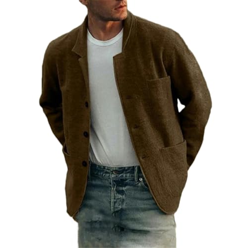 GaoLeAve Jaqueta masculina de manga comprida com gola alta, outono, inverno, casual, botões coreanos