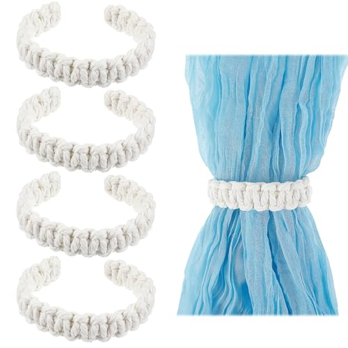Ouligay 4pc Boho Vorhang Raffhalter Geflochtener Raffhalter für Vorhänge Boho Vorhanghalter Weiß Vorhang Halter Handgefertigte Geflochtene Vorhänge für Office Wohnzimmer Schlafzimmer Büro Dekorative