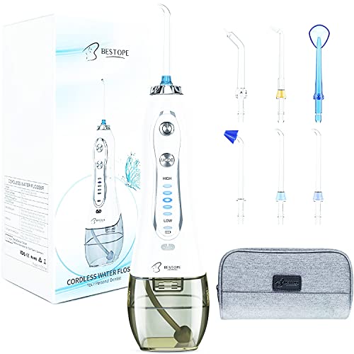 Price comparison product image Water Flosser with 5 Modes & 8 Jet Tips - BESTOPE Electric Water Flosser Cordless for Teeth,  IPX7 Waterproof Portable and Rechargeable Dental Oral Irrigator for Braces & Bridges Care