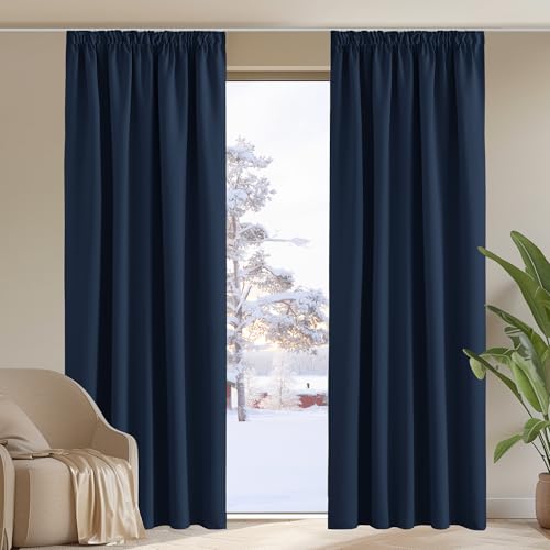 PONY DANCE Blackout Curtain, Thermal Curtain, Pencil Pleat Curtains, Ruffle Tape, Set of 2, H 260 x W 140 cm