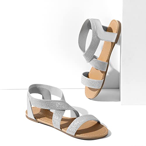 Image of DREAM PAIRS Women's Elastic Ankle Strap Flat Sandals Summer Dressy Shoes Cute Strappy Gladiator Sandals