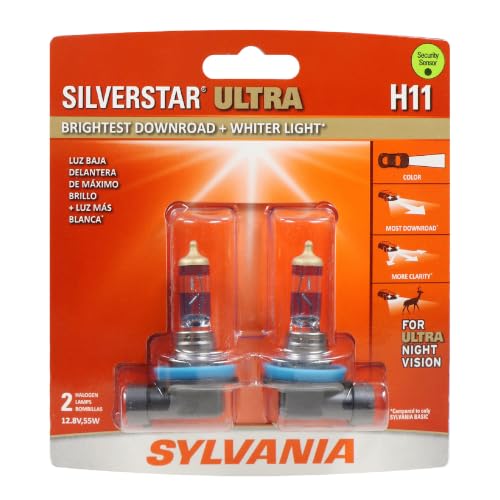 SYLVANIA - H11 SilverStar Ultra - High Performance Halogen Headlight Bulb, High Beam, Low Beam and Fog Replacement Bulb, Brightest Down Road with Whiter Light, Tri-Band Technology (Contains 2 Bulbs)