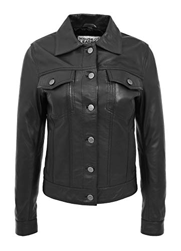 Veste trucker cuir véritable femme Alma noir pour sublimer un look classique