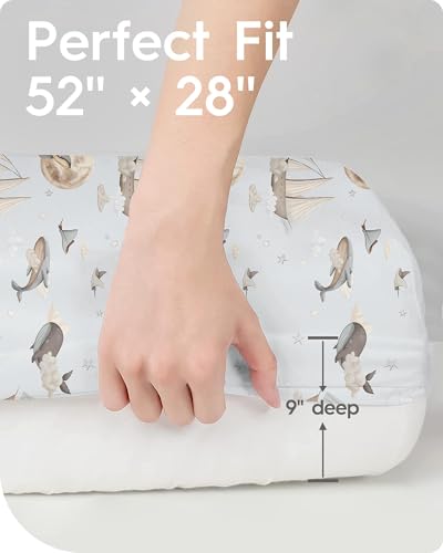 Image of Premium Fitted Baby Boy Crib Sheets for Standard Crib Mattress - Ultra-Soft Jersey Knit Crib Mattress Sheet, Safe and Snug, Durable, Stylish Crib Sheet, 28''x52''x9'' Extra Deep Pocket (Whale Dreams)