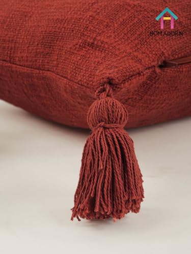 Image of HOMADORN Luxury Cotton Handmade Decorative Boho Throw Pillow Covers with Tassels for Sofa Couch Living Room Indoor Outdoor Chair Car Farmhouse (16X16 INCHES (Square), Rust (Pack of 2))