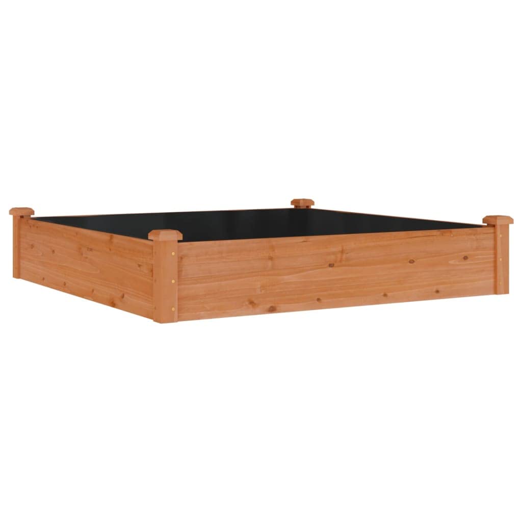 Bancal alto 120 x 120 x 25 cm, madera de abeto marrón con fieltro, bancal de jardín para balcón y jardín pequeño, suelo abierto