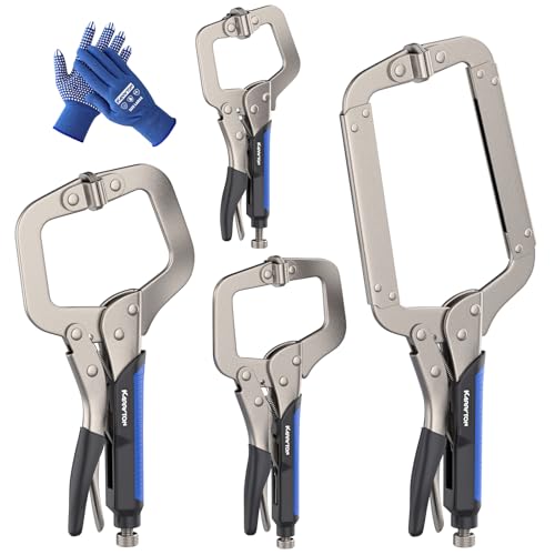 KARRYTON 4PCS C-Clamp Locking Pliers Set with Swivel Pads and Rubber Soft Grips, 6/9/11/14 Inch Heavy Duty Carbon Steel Welding Clamp Tools for Woodworking, Welding and DIY Projects