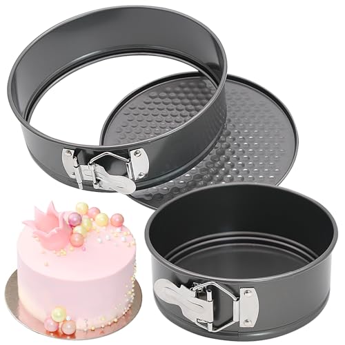 JJYHEHOT 2 PCS Round Springform Cake Tin, Removable Base, Stainless Steel Cake Mold with Snap Closure and Non Stick Layer, Easy to Demould, for Chiffon Cakes JJYHEHOT 2 PCS Round Springform Cake Tin, Removable Base, Stainless Steel Cake Mold with Snap Closure and Non Stick Layer, Easy to Demould, for Chiffon Cakes