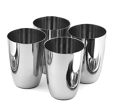 Image of Ajay's Shoppe Stainless Steel Water Glass | Unbreakable Heavy Gauge Steel Glass for Drinking and Serving Water, Cold Drink & Juice (Set of 4)