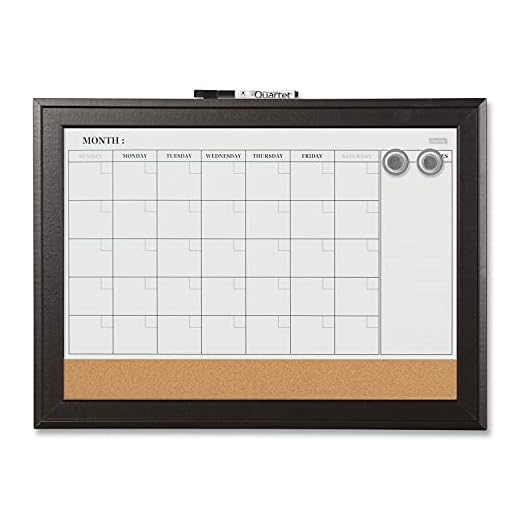 Quartet Combination Magnetic Whiteboard Calendar & Corkboard, 17" x 23" Combo Dry Erase White Board & Cork Bulletin Board, Perfect for Office, Home School Message Board, Black Frame (79275)