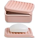 Portasapone portatile da viaggio a tenuta stagna, in silicone, portasapone compatto con strato di drenaggio, portasapone da viaggio per campeggio, palestra, attività all'aperto (rosso corallo)