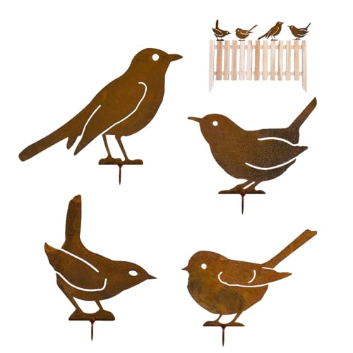 ChaneeHann Gartenstecker Rost Deko,Garten Deko 4 Rost Metall Vögel...