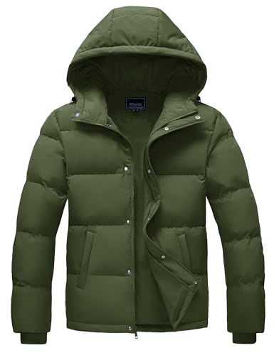 Cotrasen Men's Puffer Jacket Hooded Down Jacket Water Resistant Windproof Winter Outwear Full Zip Up Warm Winter Coat