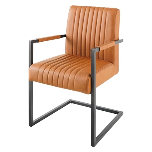 Riess Ambiente Moderner Freischwinger Stuhl Big Aston Echtleder - Vintage Cognac schwarz - Federkern Metall Esszimmerstuhl Ziersteppung