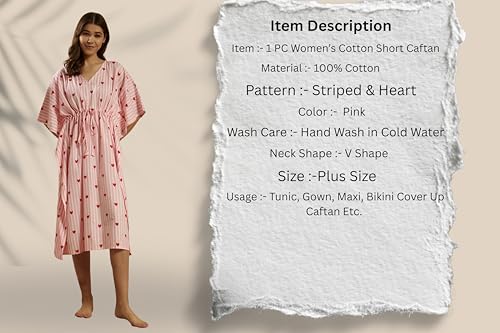 Image of Ravaiyaa Women Printed Cotton V-Neck Knee Length Kaftan Dress Nighty