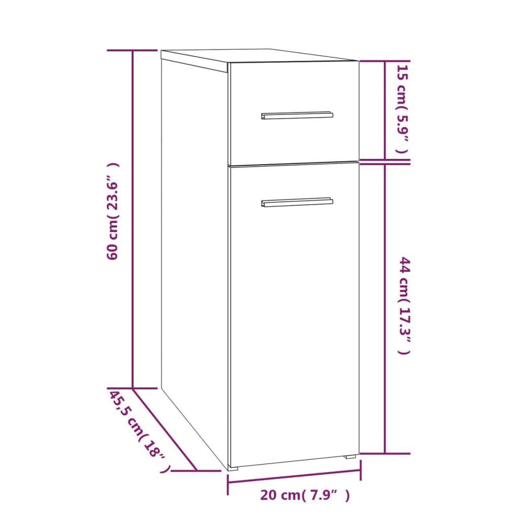 Armoire à pharmacie en bois de chêne fumé - 20 x 45,5 x 60 cm - Design moderne avec espace de rangement et fixation murale - Pour petits couloirs, chambres et salons