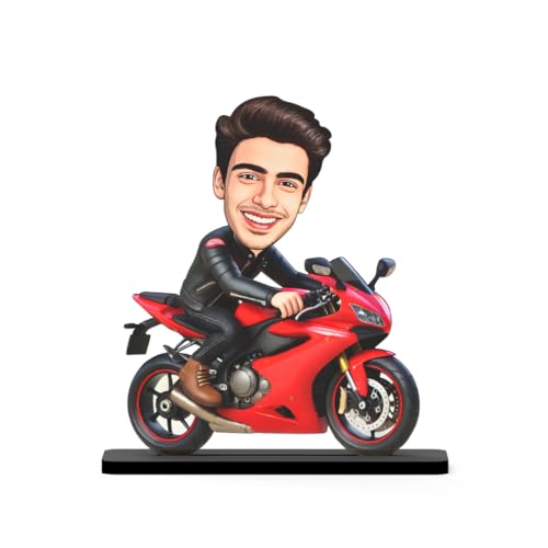 Image of Personalized Motorcycle Rider Caricature Gift Custom Photo Stand Birthday Gift for Husband Boyfriend Friend Unique Biker Cartoon Photo Frame (Motorcycle Rider-2)