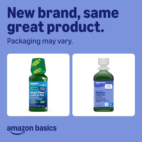 Amazon Basics Nighttime Cold & Flu Relief, Pain Reliever, Fever Reducer, Cough Suppressant & Antihistamine Liquid, Original Flavor, 8 fl oz (Previously Care) - image 2