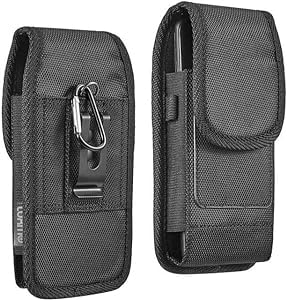 Case for Kyocera Flip Phone, GW USA Black Canvas Vertical Pouch [Belt Loop, Metal Clip] for DuraXV Extreme E4810, DuraXV LTE E4610, DuraXE Epic E4830, DuraXV Plus, DuraXTP, Cadence S2720,Gusto 3 Doro