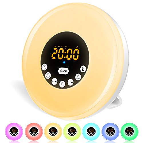 StillCool Wake Up Light Despertador Luz LED, Luces Despertador con Simulaci�n de Amanecer y Atardece/Snooze / 7 Colores de Luz Ambiental/Reloj Despertador con 12 Melod�as /30 Niveles de Brillo