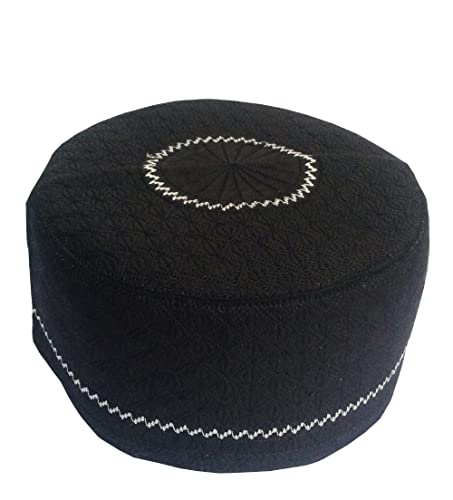 Imaham: Handcrafted Flower Kufi Men's Unisex Muslim Men Prayer Cap Ramadaan Caps Eid Kufis Handmade Namaz Hat Beanie (As1, Alpha, L, Black, 58 Cm) #TOP1