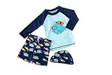 Kinder Junge Bademode Zweiteiliger Badeanzug UV-Schutz Bade-Set Langarm T-Shirt Badeshorts mit Badekappe L