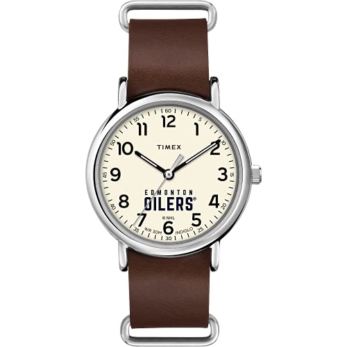 Montre Edmonton Oilers Timex bracelet cuir noir marron montre homme NHL 40mm