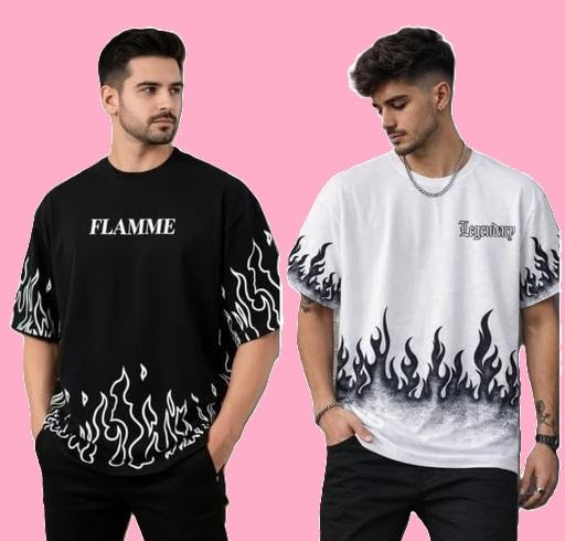 Image of Trending Fashionable Men Tshirt Combo Pack of 2 Cotton Blend Printed Short Sleeve Casual Daily Use Stylish Tee Set