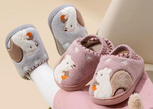 Hycurey Cute lively squirrel slipper kid's cartoon cotton shoes fuzzy fall winter warm soft breathable house fur slippers3