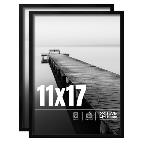 LaVie Home 11x17 Picture Frame 2 pack Display Pictures 11 x 17 Poster Frame 11x17 Black Photo Frame with HD Plexiglass Display Frame for Vertical or Horizontal Classic Collection