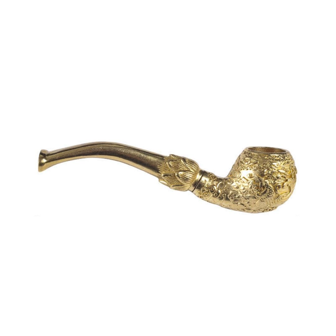Tingyilan Copper Good Luck Lotus Tobacco Pipe Handmade Brass Lucky Koi‌ Smoking Pipe Mouthpiece Cigarette Husband Father Gift,M~Gold