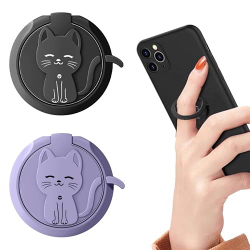 CULEO Agarres para teléfonos móviles,Soporte para teléfono con anillo de metal de 2 piezas, adhesivo trasero, soporte para anillo de teléfono con forma de gato