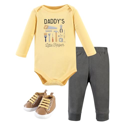 Image of Hudson Baby Unisex Baby Cotton Bodysuit, Pant and Shoe Set