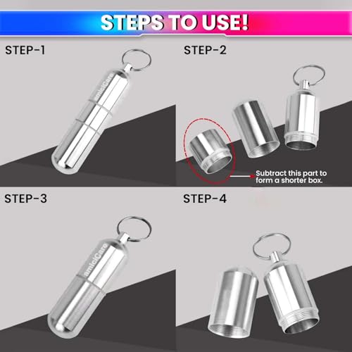 Image of amiciCare Keychain Pill /Cigarette Container, Aluminium Alloy Waterproof Storage Tube for Outdoor Travel with Adjustable Size (Big Single Compartment)
