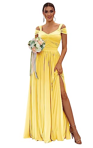 Image of SOLODISH Off The Shoulder Bridesmaid Dresses Long Chiffon Formal Evening Dresses for Women