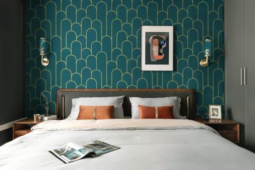 Image of Veki Luxury Floral & Botanical Geometric Wallpaper Mural - Waterproof, Moisture-Proof, Self-Adhesive PVC Wall Sticker for Home & Hotel Decoration (45cm x 300cm) (Green Curve)