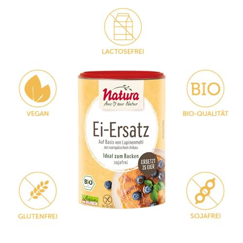 Natura Bio Ei-Ersatz – 175 g – pflanzliche Alternative zu Ei – auf Basis von Lupinenmehl – vegan – Ei-Ersatz-Pulver zum Kochen und Backen