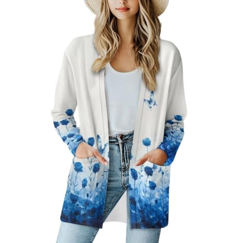 Image of Cardigan Sweaters for Women Long Sleeve Cardigan Soft Drape Open Front Fall Dusters V-Neck Jackets Dressy Loose Coat