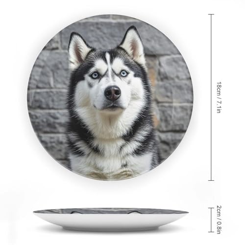 Plato decorativo Husky Dog estilo chino 7 pulgadas miniatura 2