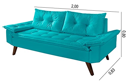Sofá Bariloche 3 Lugares Em Courino Couro Sintético (Azul Turquesa)
