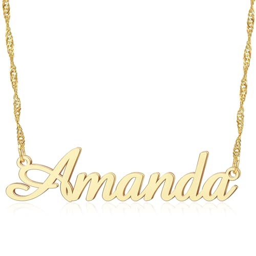 Yopicks Custom Name Necklace for Women,Personalized 18K Gold Plated Stainless Steel Water Wave Chain Name Necklace Customized Jewelry Gifts for Women