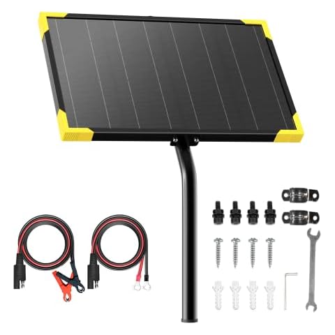 Voltset 10 Watt Solar Panel Kit Powered Charger, 12V Waterproof Solar Battery Trickle Charger & Maintainer with Tubular Bracket + Installation Tool Kit for Automatic Gate Opener, Electrical Fence Cover