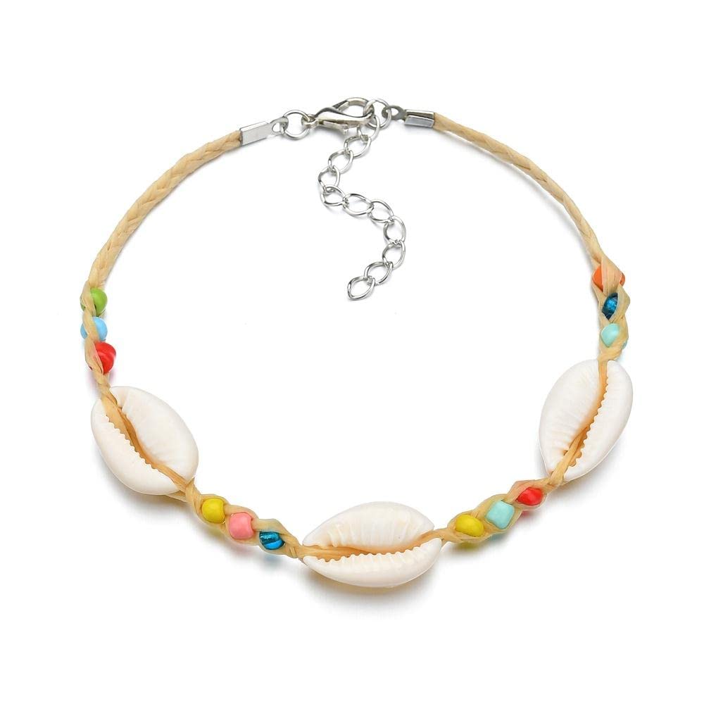 Bracciale con perline di colore misto stile nazionale boemo, cavigliera con conchiglia naturale, cavigliera da donna
