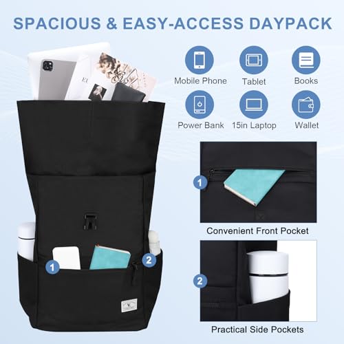 VX VONXURY Roll Top Backpack for Women,15.6 inch Laptop Backpack for Men,Top Open Casual Daypack for Work Travel4