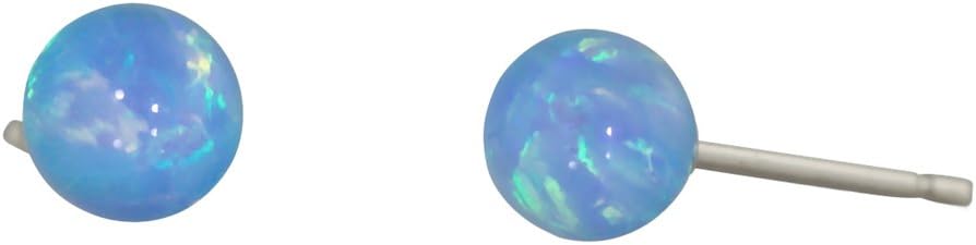 14K White Gold 4mm Created Opal Ball Stud Earrings